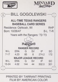 1993 Keebler Texas Rangers #12 Bill Gogolewski Back