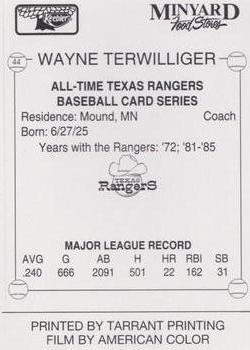 1993 Keebler Texas Rangers #44 Wayne Terwilliger Back