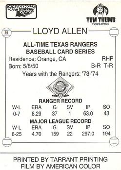 1993 Keebler Texas Rangers #49 Lloyd Allen Back