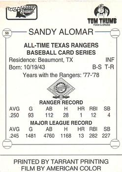 1993 Keebler Texas Rangers #50 Sandy Alomar Back