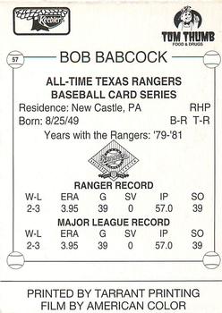 1993 Keebler Texas Rangers #57 Bob Babcock Back