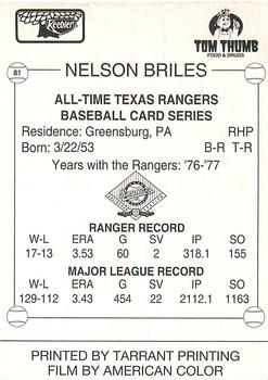 1993 Keebler Texas Rangers #81 Nelson Briles Back