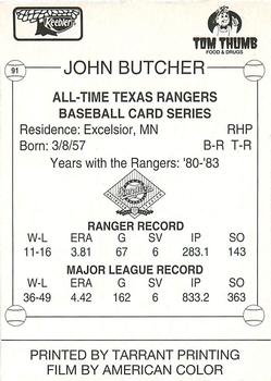 1993 Keebler Texas Rangers #91 John Butcher Back
