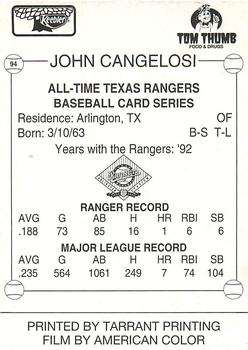 1993 Keebler Texas Rangers #94 John Cangelosi Back