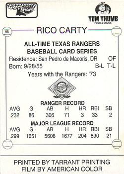 1993 Keebler Texas Rangers #98 Rico Carty Back