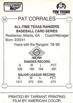 1993 Keebler Texas Rangers #112 Pat Corrales Back