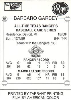1993 Keebler Texas Rangers #157 Barbaro Garbey Back