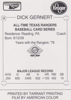 1993 Keebler Texas Rangers #158 Dick Gernert Back