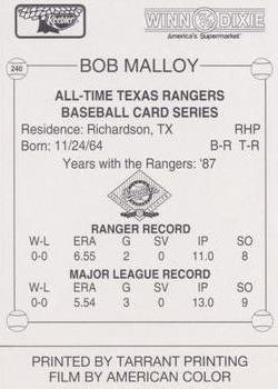1993 Keebler Texas Rangers #240 Bob Malloy Back