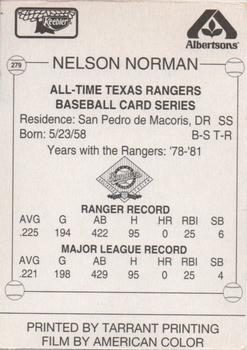 1993 Keebler Texas Rangers #279 Nelson Norman Back