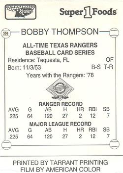 1993 Keebler Texas Rangers #356 Bobby Thompson Back