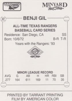 1993 Keebler Texas Rangers #407 Benji Gil Back