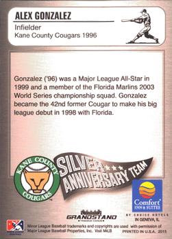 2015 Grandstand Kane County Cougars 25th Anniversary #15 Alex Gonzalez Back
