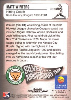 2015 Grandstand Kane County Cougars 25th Anniversary #26 Matt Winters Back