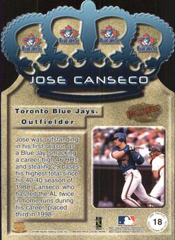1999 Pacific - Gold Crown Die Cuts #18 Jose Canseco  Back