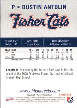 2015 Choice New Hampshire Fisher Cats #2 Dustin Antolin Back