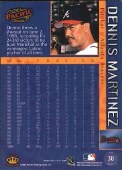 1999 Pacific - Platinum Blue #38 Dennis Martinez  Back