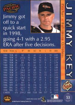 1999 Pacific - Platinum Blue #53 Jimmy Key  Back