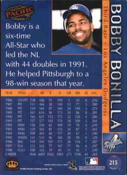 1999 Pacific - Platinum Blue #215 Bobby Bonilla  Back