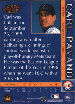 1999 Pacific - Platinum Blue #268 Carl Pavano  Back