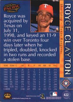 1999 Pacific - Platinum Blue #422 Royce Clayton  Back