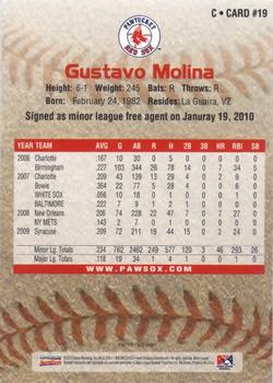 2010 Choice Pawtucket Red Sox #19 Gustavo Molina Back