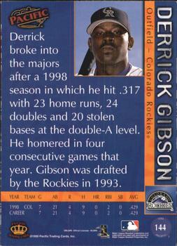 1999 Pacific - Red #144a Derrick Gibson Back