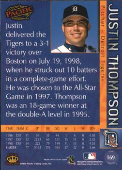 1999 Pacific - Red #169 Justin Thompson  Back