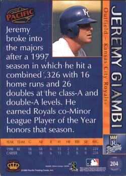 1999 Pacific - Red #204a Jeremy Giambi Back