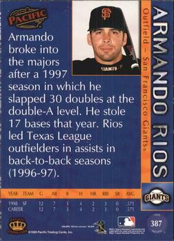 1999 Pacific - Red #387 Armando Rios  Back