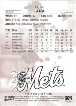 2015 Choice Binghamton Mets #15 Rainy Lara Back