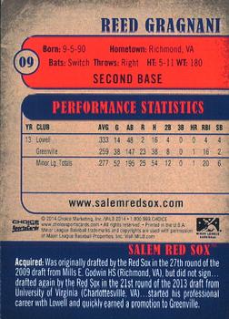2014 Choice Salem Red Sox #9 Reed Gragnani Back