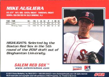 2013 Choice Salem Red Sox #2 Mike Augliera Back