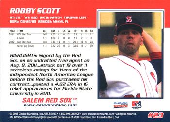 2013 Choice Salem Red Sox #23 Robby Scott Back