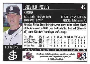 2008 Grandstand San Jose Giants Update #1 Buster Posey Back