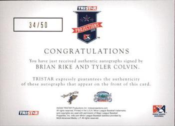 2008 TriStar PROjections - GR8 Xpectations Autographs Dual Black 50 #RC Brian Rike / Tyler Colvin Back
