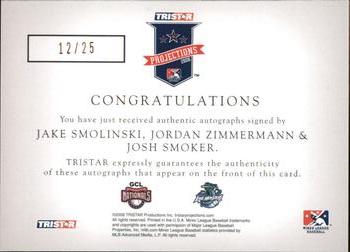 2008 TriStar PROjections - GR8 Xpectations Autographs Triple Black 25 #SZS Jake Smolinski / Jordan Zimmermann / Josh Smoker Back