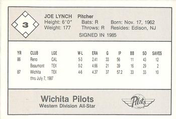 1987 Feder Texas League All Stars #3 Joe Lynch Back