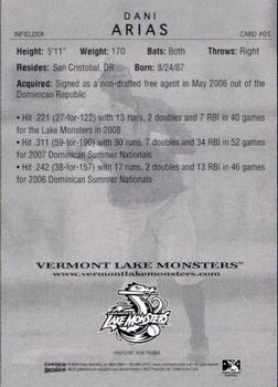 2009 Choice Vermont Lake Monsters #5 Dani Arias Back