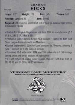 2009 Choice Vermont Lake Monsters #11 Graham Hicks Back