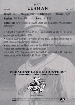 2009 Choice Vermont Lake Monsters #25 Pat Lehman Back