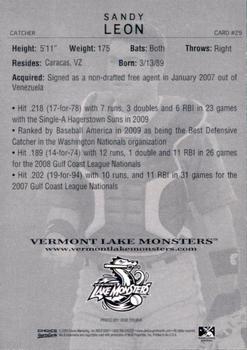 2009 Choice Vermont Lake Monsters #29 Sandy Leon Back