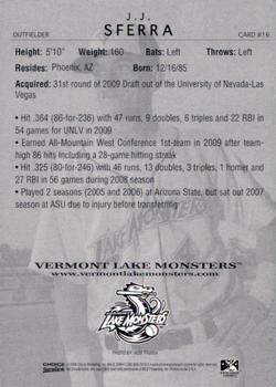 2009 Choice Vermont Lake Monsters #16 J.J. Sferra Back