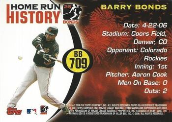 2006 Topps Updates & Highlights - Barry Bonds Home Run History #BB 709 Barry Bonds Back