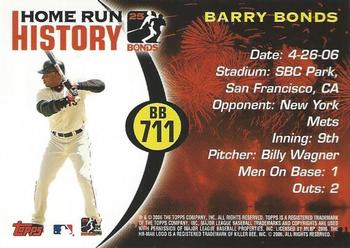 2006 Topps Updates & Highlights - Barry Bonds Home Run History #BB 711 Barry Bonds Back
