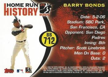 2006 Topps Updates & Highlights - Barry Bonds Home Run History #BB 712 Barry Bonds Back