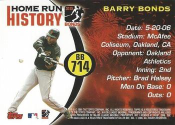 2006 Topps Updates & Highlights - Barry Bonds Home Run History #BB 714 Barry Bonds Back
