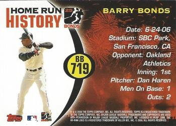 2006 Topps Updates & Highlights - Barry Bonds Home Run History #BB 719 Barry Bonds Back