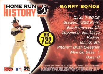 2006 Topps Updates & Highlights - Barry Bonds Home Run History #BB 722 Barry Bonds Back