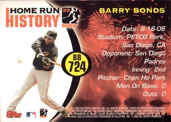 2006 Topps Updates & Highlights - Barry Bonds Home Run History #BB 724 Barry Bonds Back